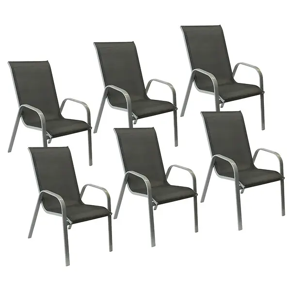 Lot de 6 chaises MARBELLA en textilène gris - aluminium gris HAPPY GARDEN Vente Flash