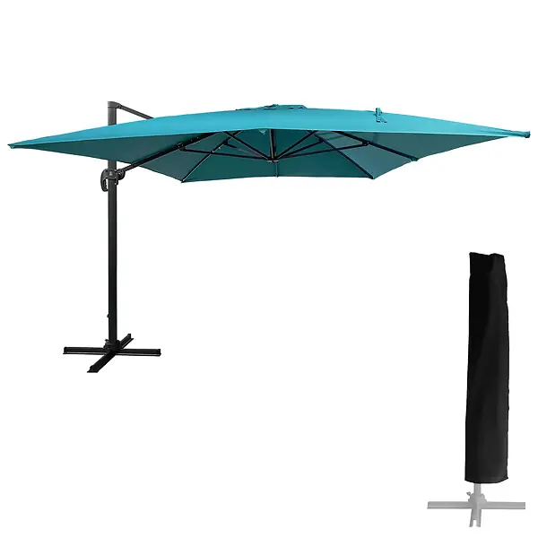 Achat Immédiat Parasol déporté MOLOKAI rectangulaire 3x4m bleu + housse HAPPY GARDEN