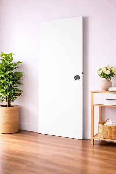Promotion Saisonnière Porte Coulissante Blanc Pur Lacdor H204 x L83 cm, Serrure a condamnation GD MENUISERIES
