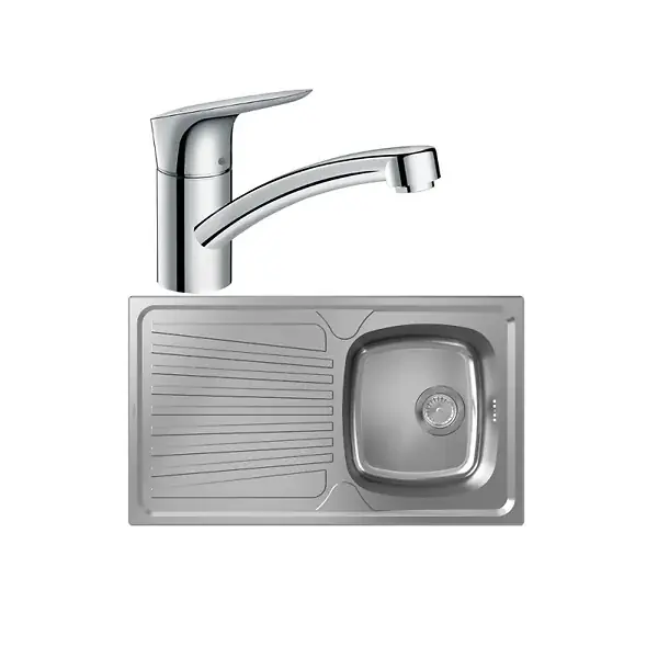 Evier 1 bac S21 inox + robinet de cuisine Logis M31 120 chromé HANSGROHE Offre Limitée