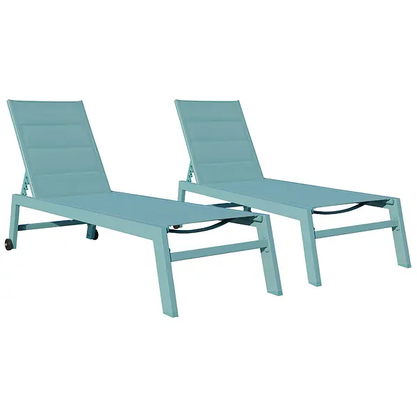 Retour Gratuit Lot de 2 bains de soleil BARBADOS en textilène bleu clair - aluminium bleu clair HAPPY GARDEN