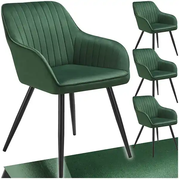 Expédition Rapide Lot 4 chaises de salle à manger en velours matelassées vert foncé TECTAKE