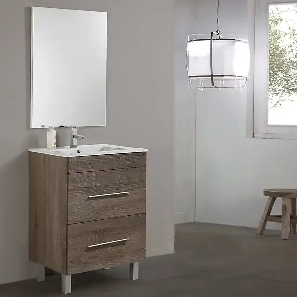 Vente Flash Meuble sous-vasque 2 tiroirs Mura - Chêne foncé - 60cm JUMAR S L