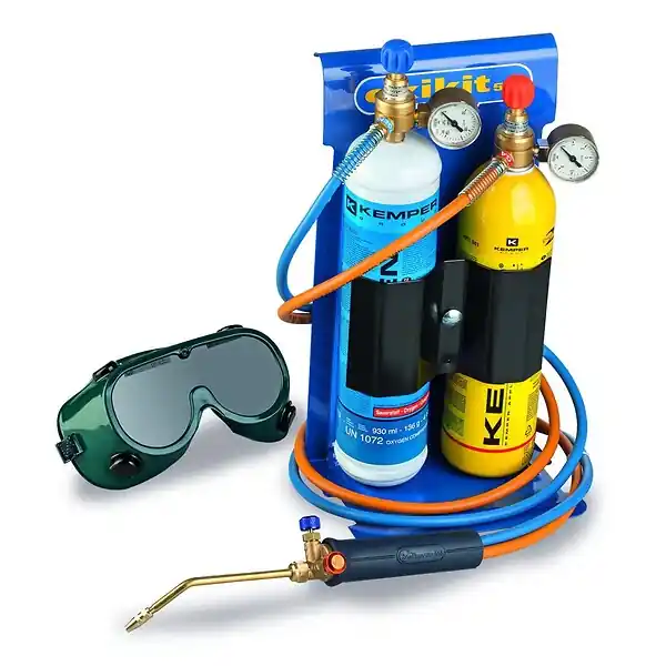 Top Vente Chalumeau Bi-Gaz Oxygène Propane Pro 3300°C Kit Complet Soudage & Brasage, Coupe Acier 5 mm, Détendeurs, Manomètres KEMPER