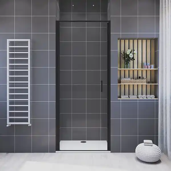 Porte pivotante douche 90x190cm verre trempé 6mm Noir mat Offre Du Jour