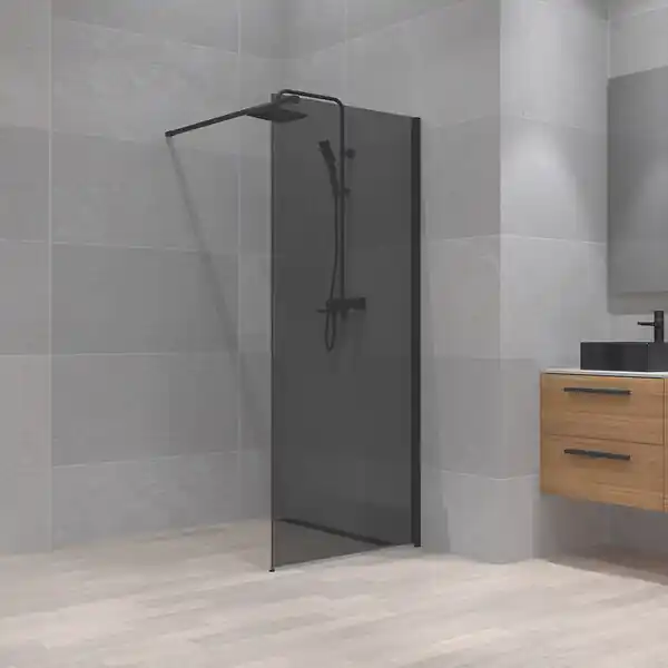 Affaire À Saisir Paroi de douche - Verre fumé profilé - Noir - Mat - 90x190cm KINDFORD