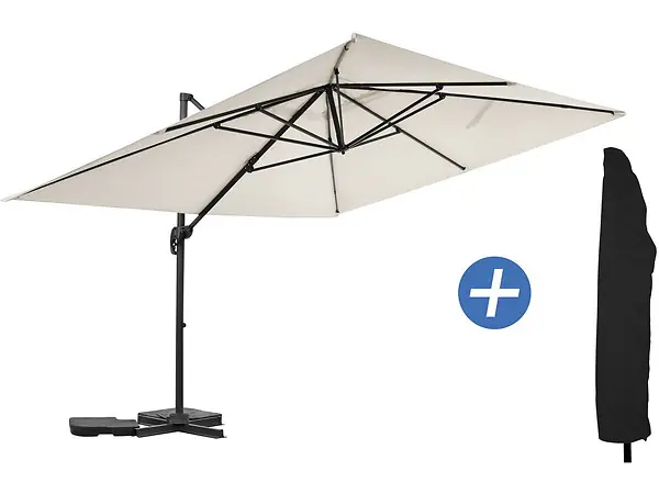 Dernier Modèle Parasol jardin déporté en aluminium "Sky 4" - 3 x 4 m - Ecru - Avec housse HABITAT ET JARDIN