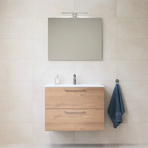 Promotion Saisonnière Vitra Mia ensemble meuble 79x61x39,5 cm avec miroir, lavabo et éclairage LED, Chêne (MIASET80D)