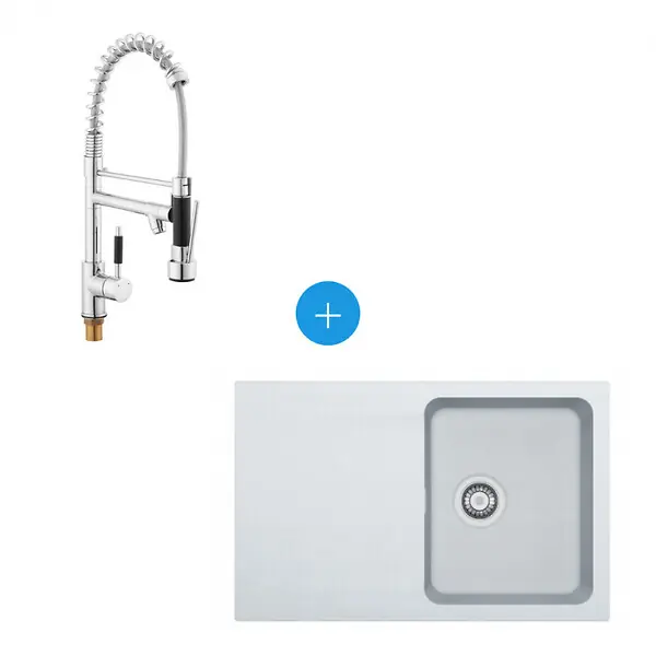 Vente Flash Franke Kit Evier à encastrer Orion en tectonite, 780mmx500mm, Blanc Artic + Mitigeur SAT Semi-Pro, 2 jets (OID611-78B-BSD)