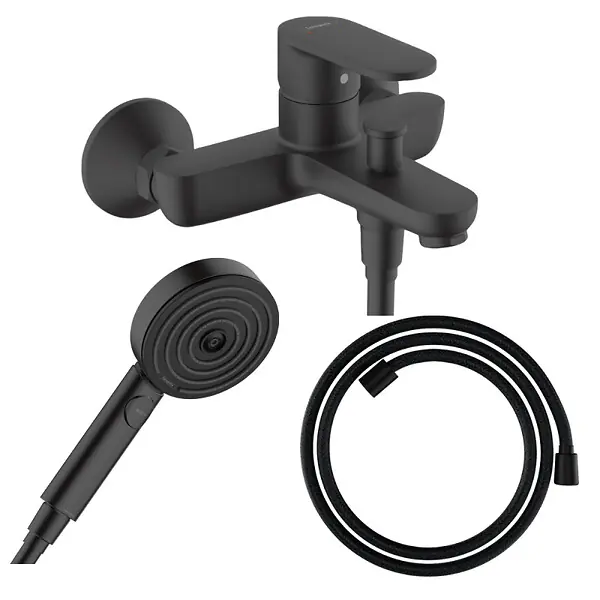 Soldes Pack mitigeur bain douche Vernis Blend + Flexible Designflex + Pommeau Pulsify Select 105 3 jets noir mat HANSGROHE