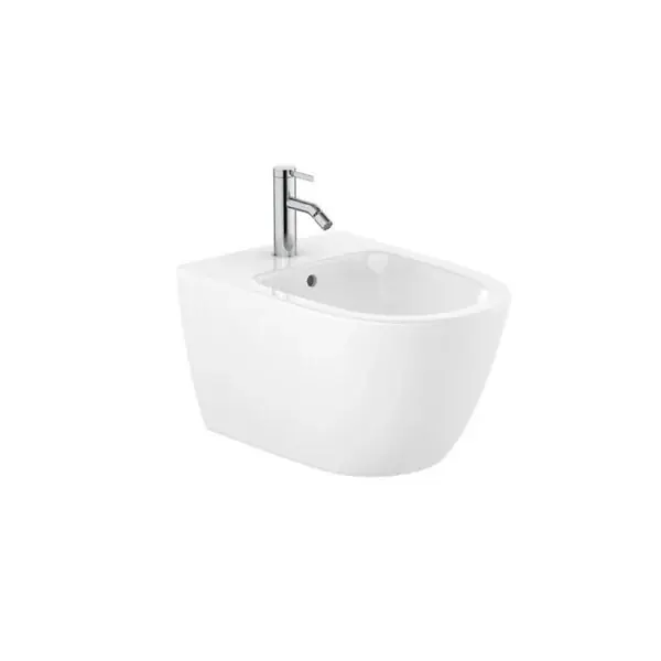 Set The Gap by Siko Bidet suspendu 42x36 cm céramique, vidage arrière, blanc + Mitigeur bidet avec bec chromé et tirette ROCA Nouveauté