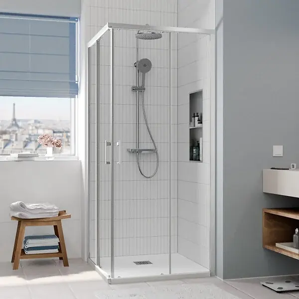 CASCADA Porte de douche 90x90x195cm coulissante anticalcaire avec profilés chrome brillant (CERAHC9090C) CERAMIA Achat Immédiat