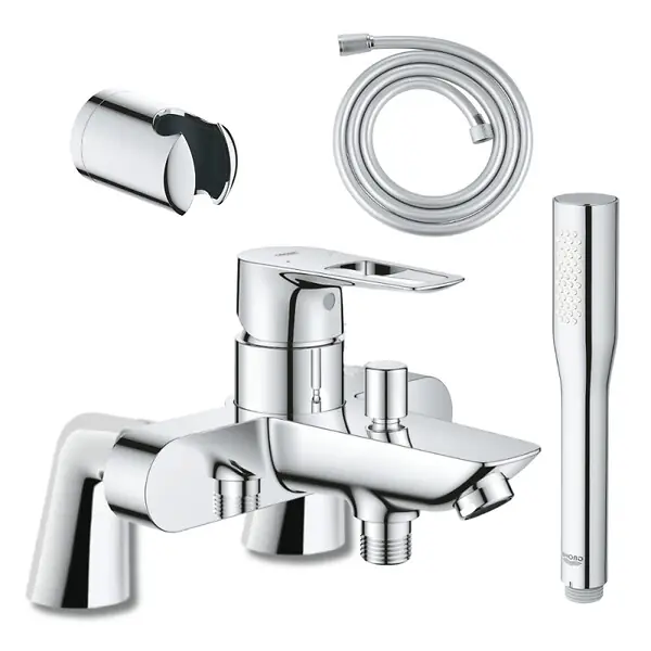 Commande En Gros Mitigeur mécanique Start Loop avec colonnettes + Douchette 1 jet Vitalio Get Stick + Flexible 1750 mm et support GROHE