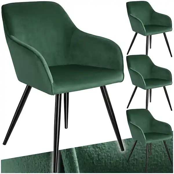 Ensemble de 4 chaises en cuir synthétique aspect velours vert et noir TECTAKE Prix Promo