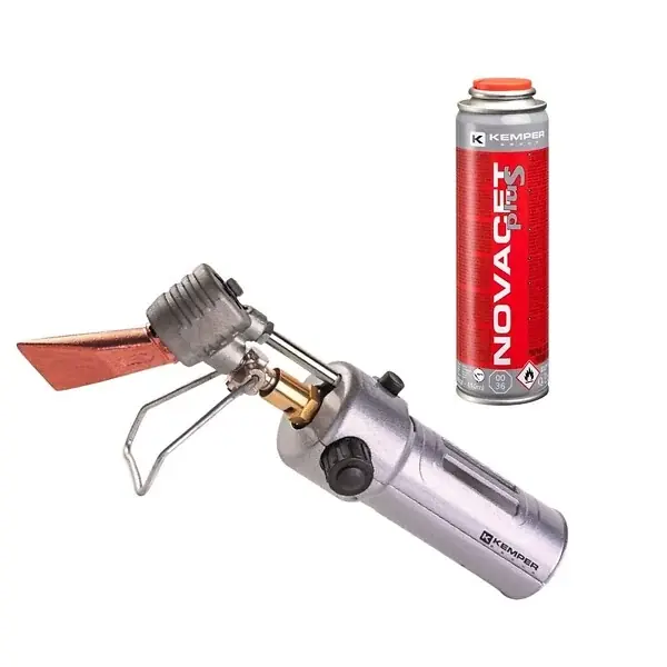 Promotion Fer à souder de couvreur à Gaz Allumage Piezo Flamme réglable Panne interchangeable + Cartouche de gaz KEMPER