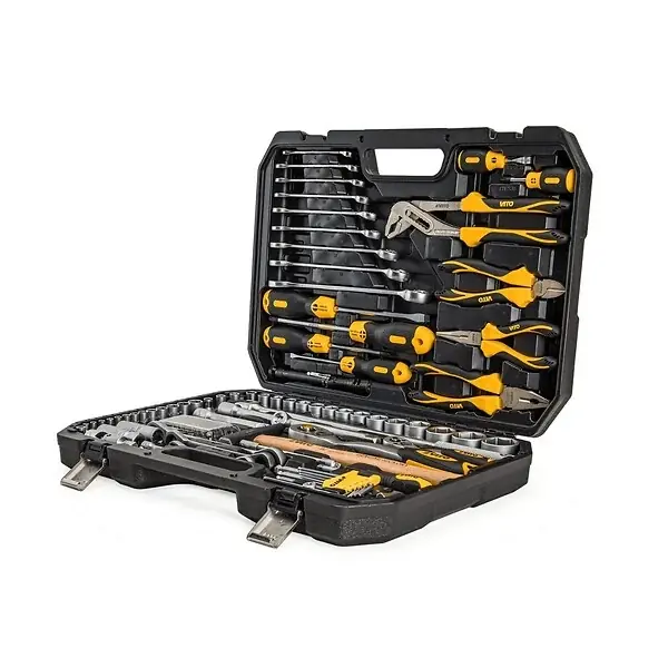 Offre Du Jour Malette à outils 112 pièces Lampe torche, Tournevis, Douilles, clés, pinces et embouts Coffret à outils BMC VITO