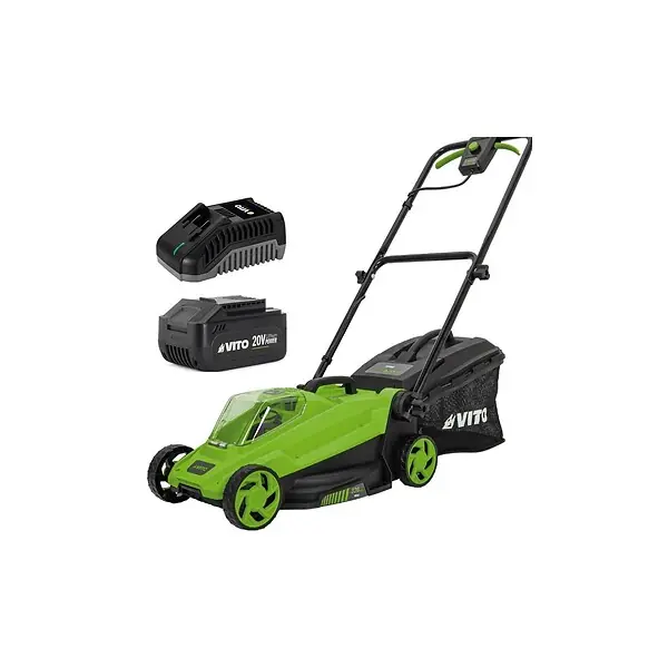 Meilleure Vente Tondeuse à gazon 300M2 - Batterie lithium 20V 4.0Ah Largeur de coupe 32 cm Bac 30L - 3 hauteurs réglables 25 à 45mm VITO