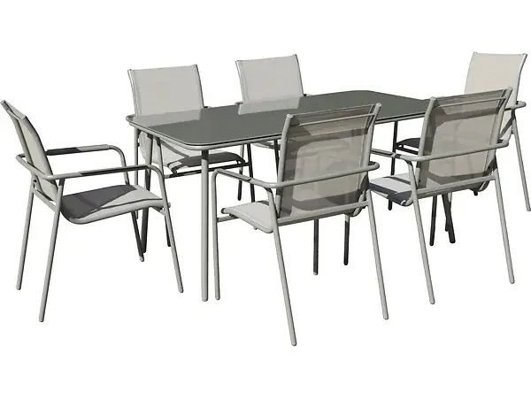 Bon Plan Salon de jardin repas métal "Malaga" - 7 places - Gris HABITAT ET JARDIN