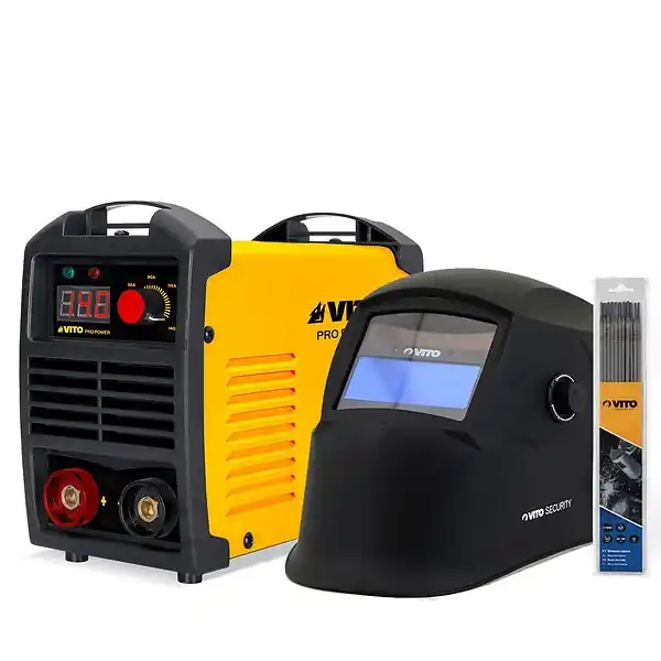 Offre Limitée Poste à souder MMA inverter 140 Ampères + Cagoule LCD 9/13 + Lot 12 électrodes Acier Ø 2.5mm Soudure Acier, Inox Fonte VITO
