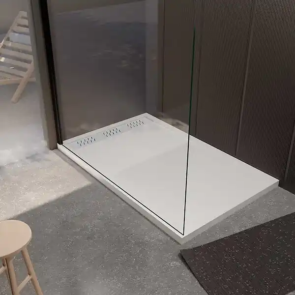 Meilleur Choix Receveur de douche en résine blanc 80x140x3 cm effet pierre granit + grille linéaire blanche mate AURLANE
