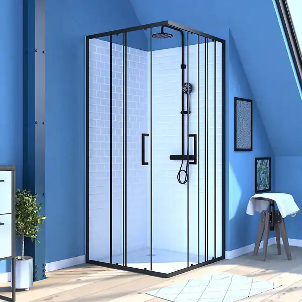 Must-Have porte de douche carrée coulissante - verre sérigraphié noir 90x90 AURLANE