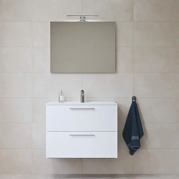 Mia ensemble meuble préassemblé 79x61x39,5 cm avec lavabo, miroir avec éclairage LED, Blanc brillant (MIASET80B) VITRA Remise