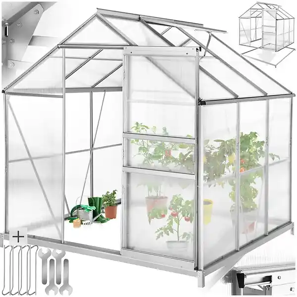 Serre en aluminium avec fondation, résistant aux UV blanc transparent TECTAKE Meilleure Vente