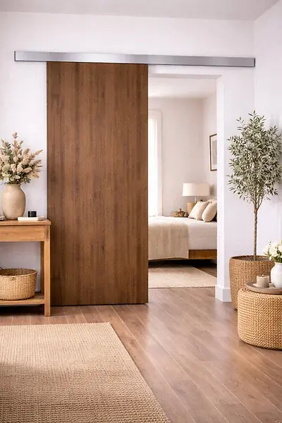 Meilleur Choix Porte Coulissante Décor Noyer Light Walnut H204 x L73 cm, Rail Alu GD MENUISERIES