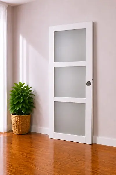 Retour Gratuit Porte Coulissante Kenya blanc Vitrée H204 x L73 cm, serrure condamnation GD MENUISERIES