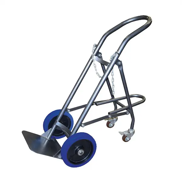 Achat Immédiat Diable porte 1 bouteille SAC120-RSB avec béquille escamotable 120kg roues caoutchouc bleu Stockman