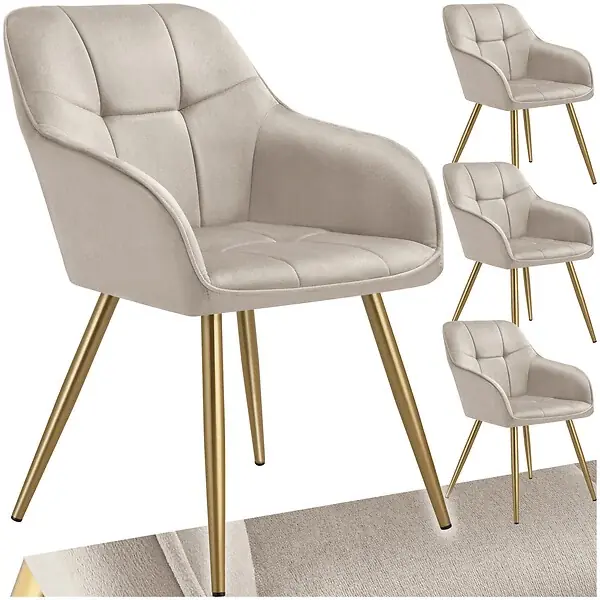 Lot 4 chaises de salle à manger avec aspect velours capitonné taupe/or TECTAKE Expédié Aujourd'hui