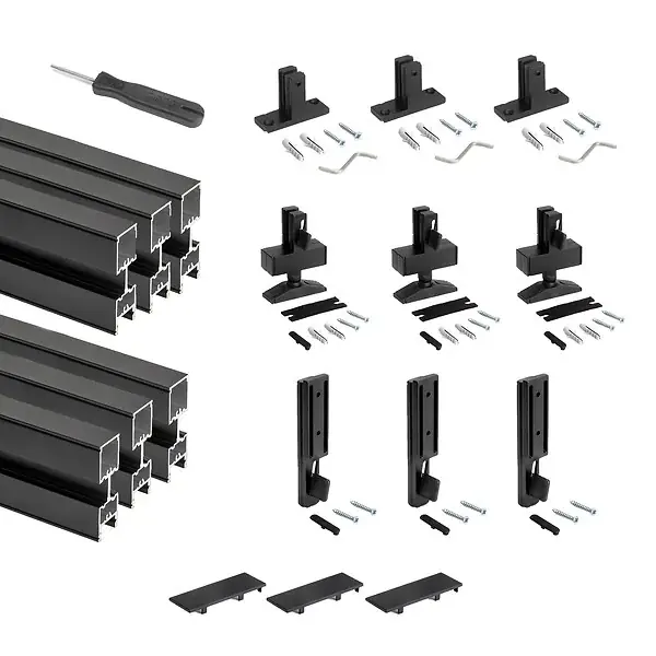 Lot de 3 cadres Zero avec quincaillerie et profilés pour montage au sol et au mur avec niveleur rectangulaire, Aluminium et Zamak, Noir texturé EMUCA Acheter En Ligne