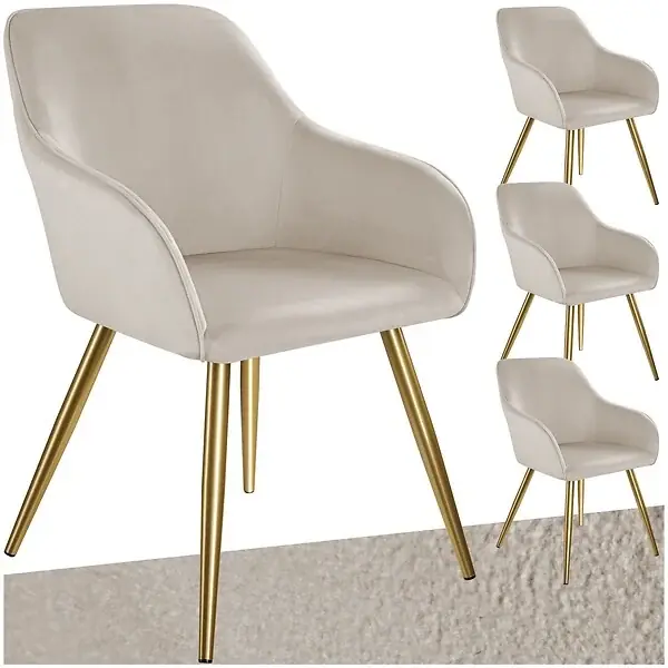 Ensemble de 4 chaises rembourrées aspect velours taupe/or TECTAKE Marque