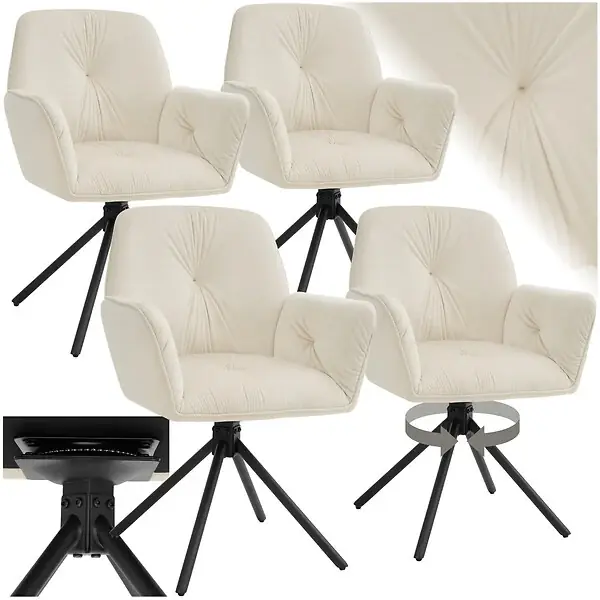 Lot de 4 chaises pivotantes 360° en velours rembourrées crème/noir TECTAKE Nouvel Arrivage