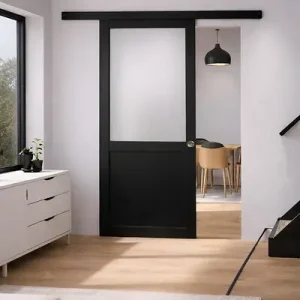 Porte Coulissante Athena Noir H204 x L73 cm, Rail alu Bandeau Noir, Coquilles GD MENUISERIES Commande En Gros
