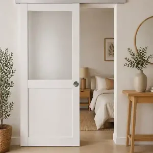 Acheter En Ligne Porte Coulissante Athena Blanc H204 x L73 cm, Rail Alu, Coquilles GD MENUISERIES