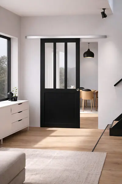 Meilleur Choix Porte Coulissante Atelier Noir H204 x L73 cm, Rail Alu, Coquilles GD MENUISERIES