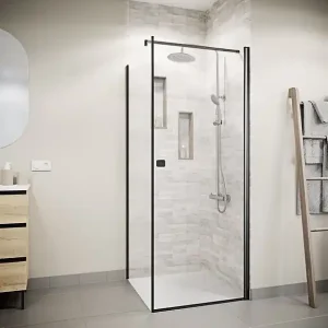 Achat Immédiat Porte de Douche Pivotante 70x195cm et Retour 80cm - Verre 8mm Anticalcaire - Profil Noir AURLANE