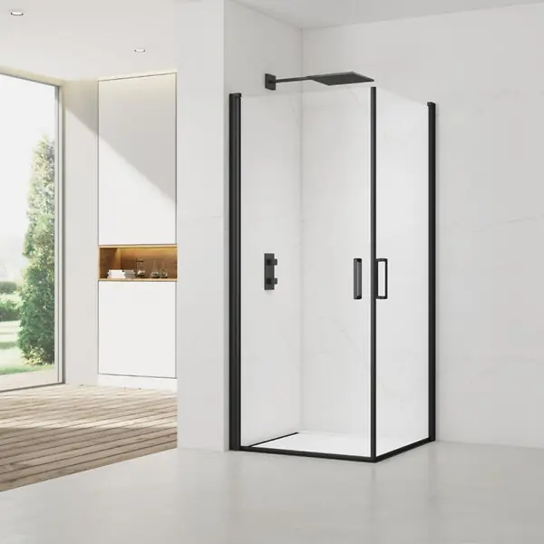 Paiement Sécurisé Swiss Aqua Technologies Fusion Portes de douche acces en angle pivotantes 100x100cm anticalcaire avec profilés noir mat (SATFUD100100C-SET)