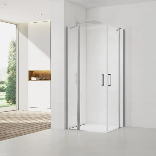 Expédition Rapide Swiss Aqua Technologies Fusion Portes de douche acces en angle pivotantes 100x90cm anticalcaire avec profilés chrome brillant (SATFUDP10090-SET)