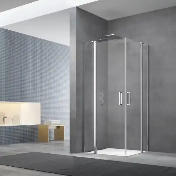 Réduction Swiss Aqua Technologies Fusion Portes de douche acces en angle pivotantes 100x100cm anticalcaire avec profilés chrome brillant (SATFUD100100-SET)