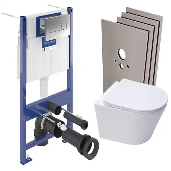 ViConnect Pro S Pack WC bâti Villeroy & Boch + abattant SoftClose + habillage + plaque (VCNINFI2CHSB) Authentique