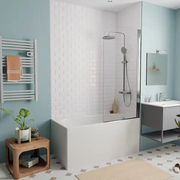 Jika (Groupe Roca) 120x70 cm Ensemble baignoire Riga universelle + Pare baignoire pivotant chrome + pieds (3402-SETP) Produit De Marque