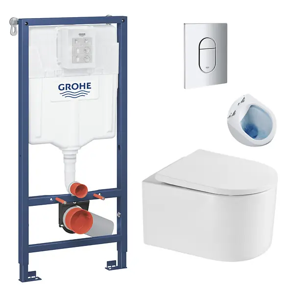 Commander Vite Pack WC Bâti-support + WC sans bride SAT Delano + Abattant softclose + Plaque Chrome GROHE