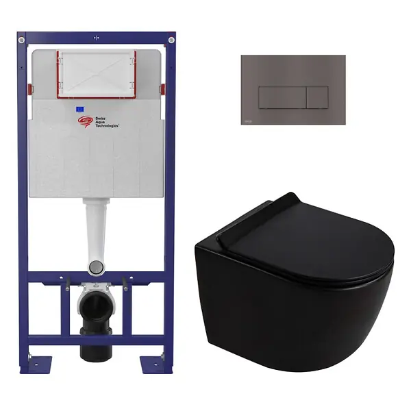 Authentique Pack WC bâti-support autoportant + WC suspendu sans bride Ceramia PixL avec abattant SoftClose + plaque (STCEPXBMT03-U) SWISS AQUA TECHNOLOGIES