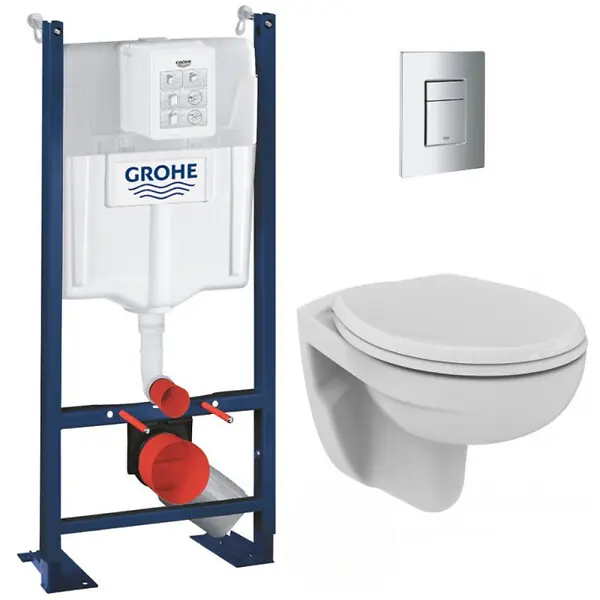 Bon Marché Pack WC Bâti autoportant avec Cuvette Porcher rimless + Abattant + Plaque chrome (ProjectPorcher-1) GROHE