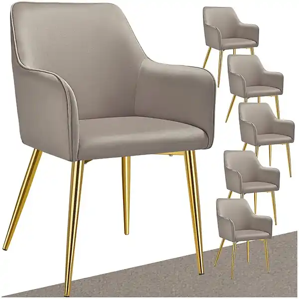 Prix Bas Lot 6 Fauteuils aspect velours rembourrés avec dossier continu taupe TECTAKE