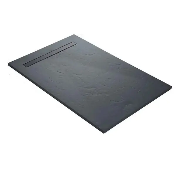 Pas Cher Receveur résine U-Tile imitation marbre noir - grille caniveau excentrée MARMOX