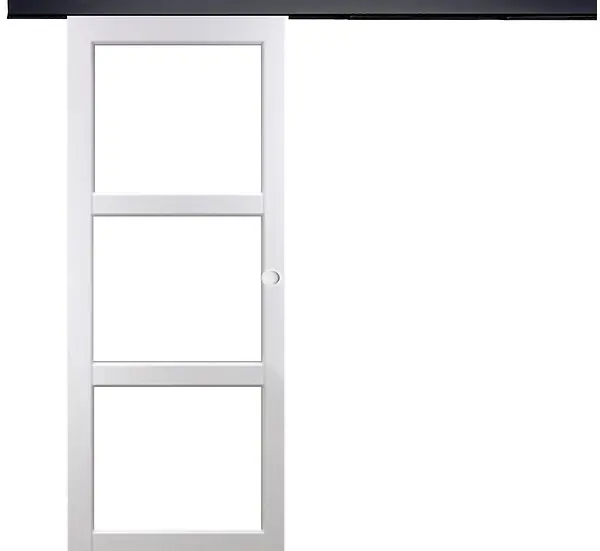 Populaire Porte Coulissante Kenya Blanc Vitrage transparent H204 x L83 cm, Rail Alu bandeau noir, Coquilles blanc GD MENUISERIES