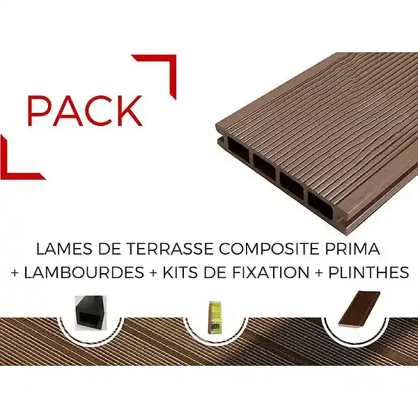 Petit Prix PACK 4 m² lame de terrasse composite Prima + ACCESSOIRES 2200mm Gris anthracite, ep.19 mm, l.12 cm, L.220 cm MCCOVER